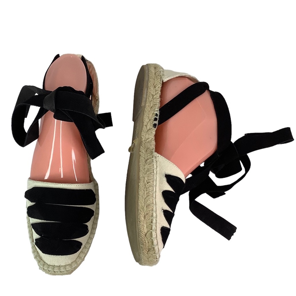 Black and Cream Espadrille Flats